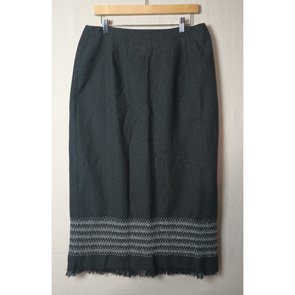 Michele Wool Pencil Skirt Fringe Hem Gray Career Wear Office Skirt‎ Size 14 W